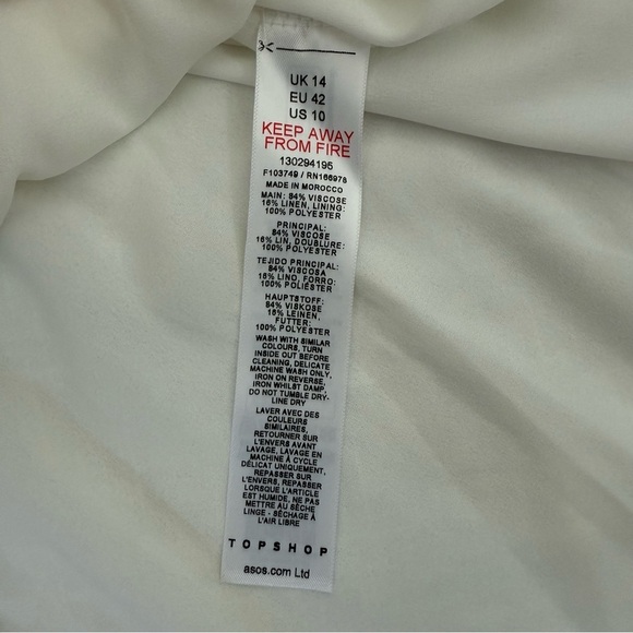 Women’s Topshop Ruched Front Tea Dress Puff Sleeves Linen Blend Size 10 - Picture 13 of 16